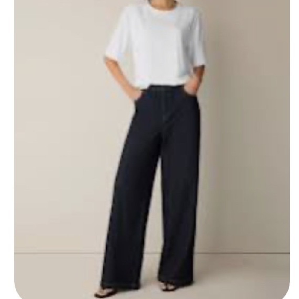 Eileen Fisher Womens Large Dark Wash Wide Leg Denim Jeans High Rise Made in USA